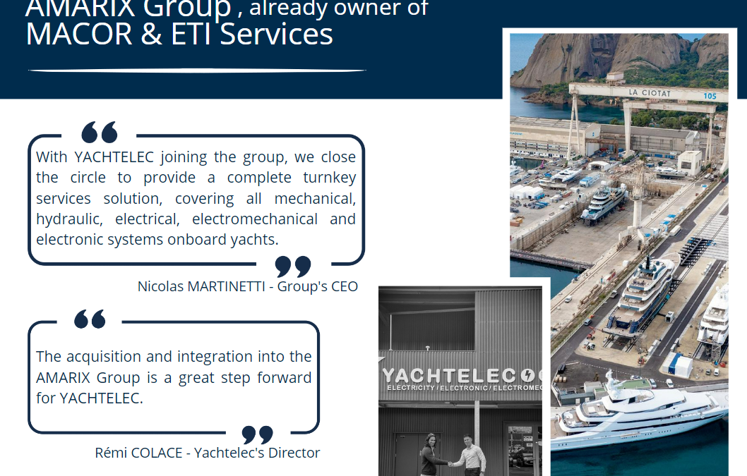 YACHTELEC ACQUIRED BY AMARIX GROUP TO STRENGTHEN TURNKEY SUPER YACHT SOLUTIONS
